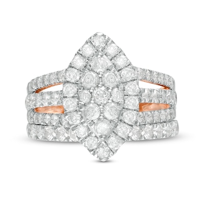 1.95 CT. T.W. Composite Diamond Double Marquise Frame Multi-Row Bridal Set in 10K Rose Gold