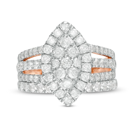 1.95 CT. T.W. Composite Diamond Double Marquise Frame Multi-Row Bridal Set in 10K Rose Gold