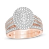 Thumbnail Image 0 of 0.69 CT. T.W. Composite Diamond Triple Oval Frame Vintage-Style Multi-Row Bridal Set in 10K Rose Gold