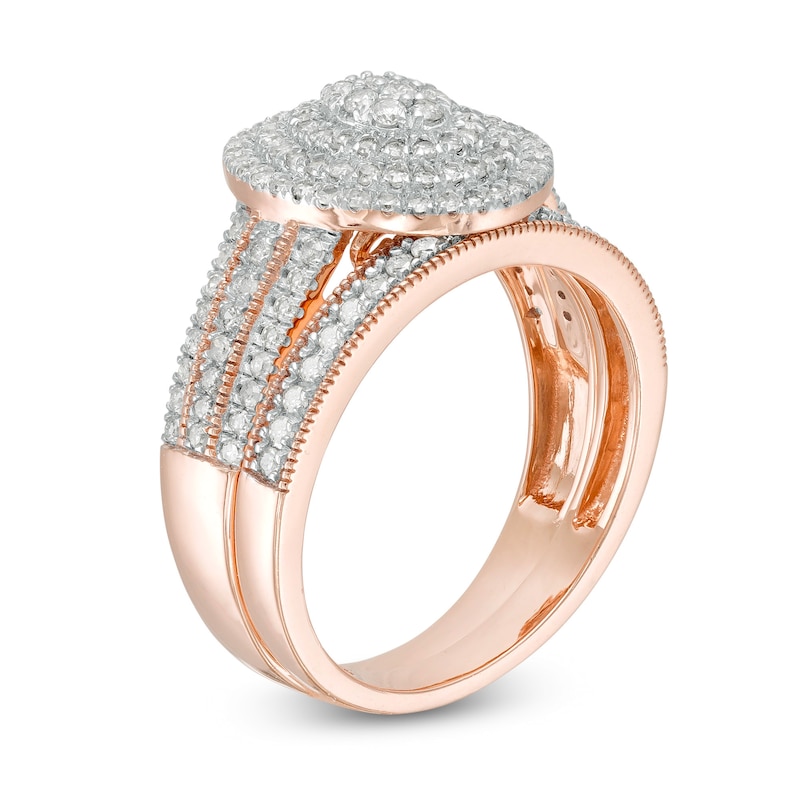 0.69 CT. T.W. Composite Diamond Triple Oval Frame Vintage-Style Multi-Row Bridal Set in 10K Rose Gold|Peoples Jewellers