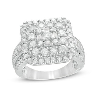 2.11 CT. T.W. Composite Diamond Double Cushion Frame Multi-Row Engagement Ring in 10K Gold