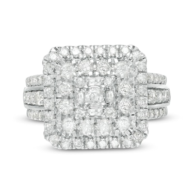 2.11 CT. T.W. Composite Diamond Double Cushion Frame Multi-Row Engagement Ring in 10K Gold