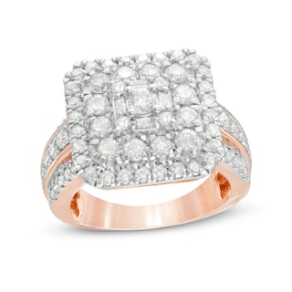 2.11 CT. T.W. Composite Diamond Double Cushion Frame Multi-Row Engagement Ring in 10K Rose Gold