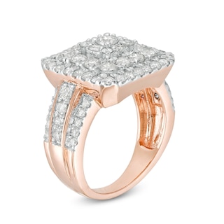 2.11 CT. T.W. Composite Diamond Double Cushion Frame Multi-Row Engagement Ring in 10K Rose Gold