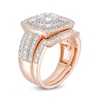 1.45 CT. T.W. Composite Diamond Double Cushion Frame Vintage-Style Multi-Row Bridal Set in 10K Rose Gold