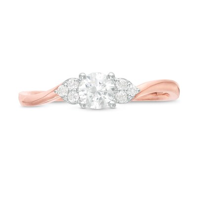 0.29 CT. T.W. Diamond Bypass Tri-Sides Engagement Ring in 10K Rose Gold