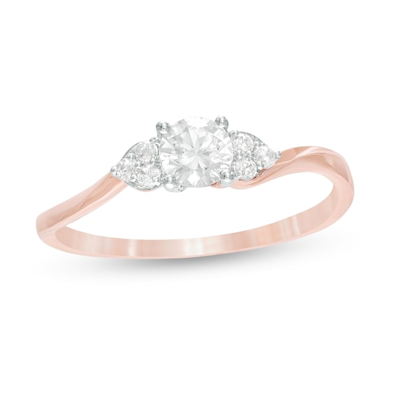 0.29 CT. T.W. Diamond Bypass Tri-Sides Engagement Ring in 10K Rose Gold