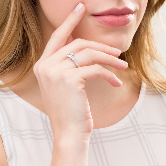 6.0mm Princess-Cut Lab-Created White Sapphire Collar Ring in Sterling Silver