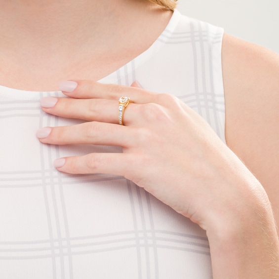 6.0mm Cushion-Cut Lab-Created White Sapphire Collar Ring in Sterling Silver with 14K Gold Plate