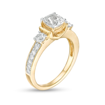 6.0mm Cushion-Cut Lab-Created White Sapphire Collar Ring in Sterling Silver with 14K Gold Plate