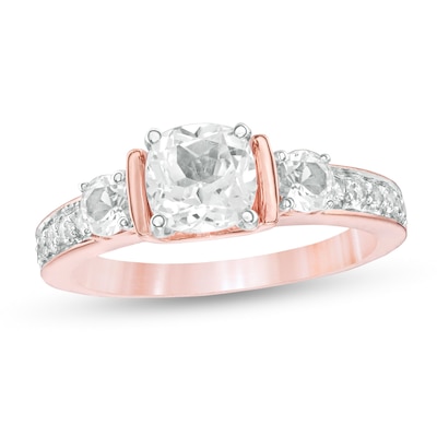 6.0mm Cushion-Cut Lab-Created White Sapphire Collar Ring in Sterling Silver with 14K Rose Gold Plate