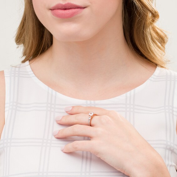 6.0mm Cushion-Cut Lab-Created White Sapphire Collar Ring in Sterling Silver with 14K Rose Gold Plate