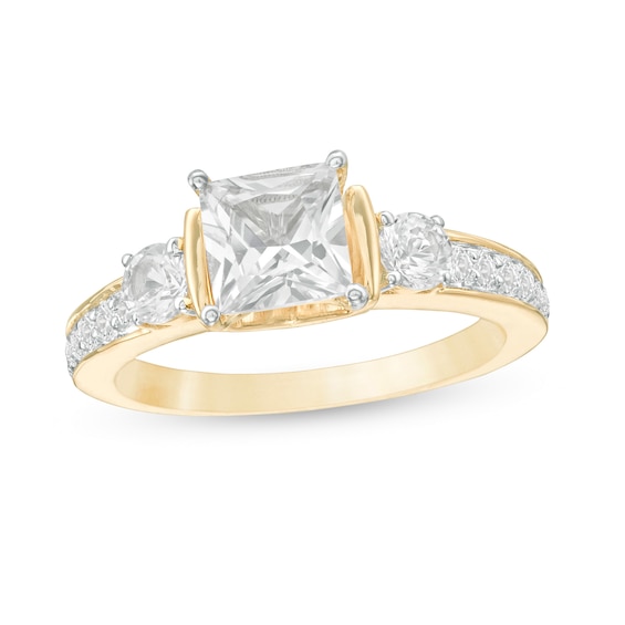 6.0mm Princess-Cut Lab-Created White Sapphire Collar Ring in Sterling Silver with 14K Gold Plate