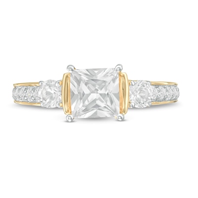 6.0mm Princess-Cut Lab-Created White Sapphire Collar Ring in Sterling Silver with 14K Gold Plate