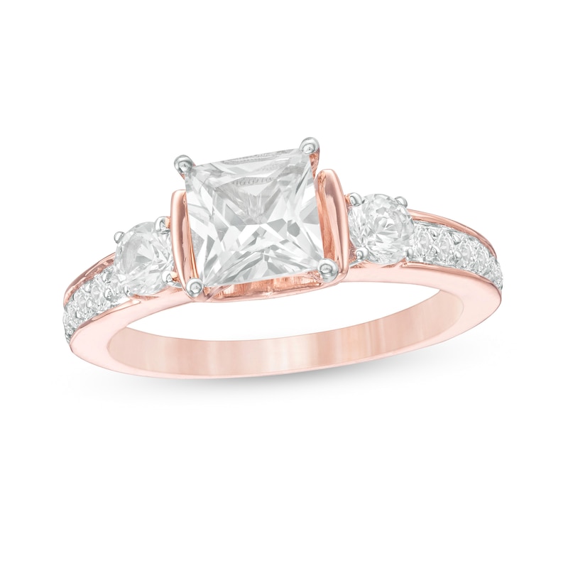 6.0mm Princess-Cut Lab-Created White Sapphire Collar Ring in Sterling Silver with 14K Rose Gold Plate|Peoples Jewellers