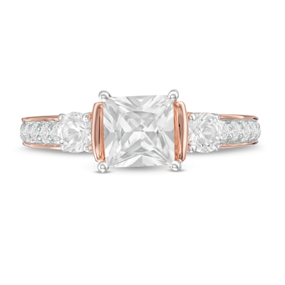 6.0mm Princess-Cut Lab-Created White Sapphire Collar Ring in Sterling Silver with 14K Rose Gold Plate