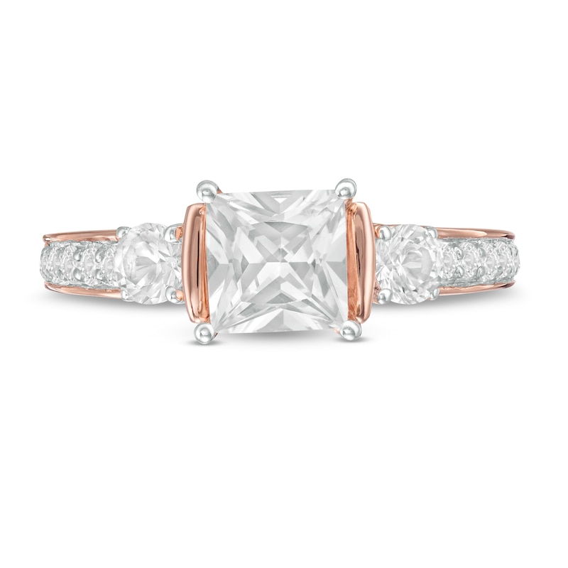 6.0mm Princess-Cut Lab-Created White Sapphire Collar Ring in Sterling Silver with 14K Rose Gold Plate|Peoples Jewellers