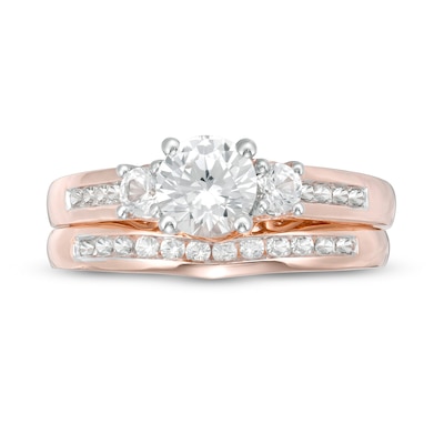 5.4mm Lab-Created White Sapphire Three Stone Bridal Set in 10K Rose Gold