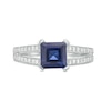 Thumbnail Image 3 of 7.2mm Princess-Cut Lab-Created Blue Sapphire and 0.23 CT. T.W. Diamond Split Shank Ring in 10K White Gold