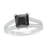 Thumbnail Image 1 of 7.2mm Princess-Cut Lab-Created Black Sapphire and 0.23 CT. T.W. Diamond Split Shank Ring in 10K White Gold