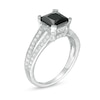 Thumbnail Image 3 of 7.2mm Princess-Cut Lab-Created Black Sapphire and 0.23 CT. T.W. Diamond Split Shank Ring in 10K White Gold