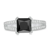 Thumbnail Image 4 of 7.2mm Princess-Cut Lab-Created Black Sapphire and 0.23 CT. T.W. Diamond Split Shank Ring in 10K White Gold