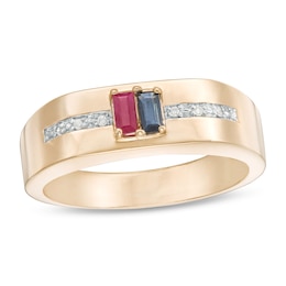 Men's Baguette Birthstone and Diamond Accent Ring (2 Stones)