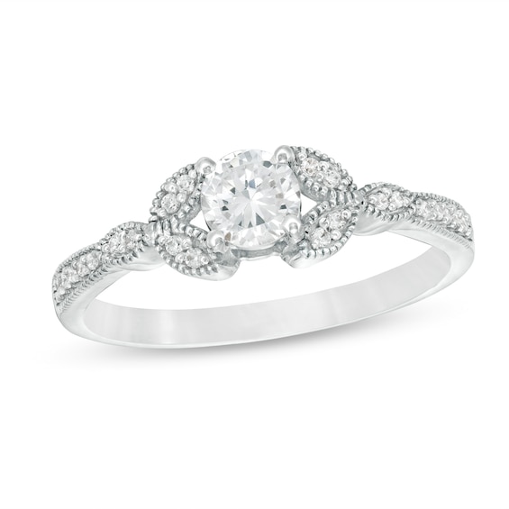 0.37 CT. T.W. Diamond Leaf-Sides Vintage-Style Engagement Ring in 10K Gold