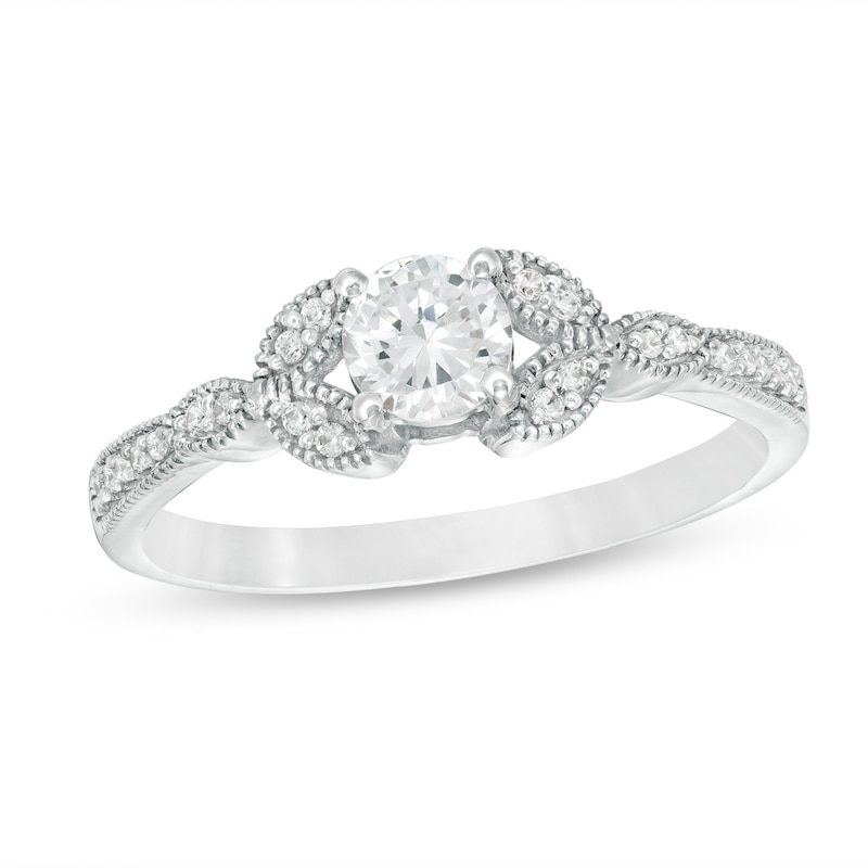 0.37 CT. T.W. Diamond Leaf-Sides Vintage-Style Engagement Ring in 10K Gold|Peoples Jewellers
