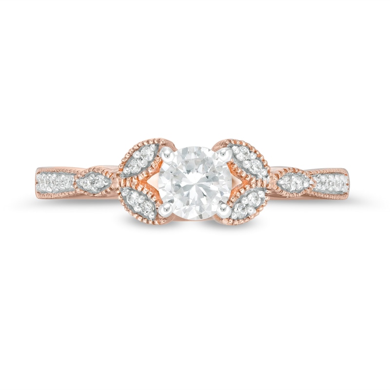 0.37 CT. T.W. Diamond Leaf-Sides Vintage-Style Engagement Ring in 10K Rose Gold|Peoples Jewellers