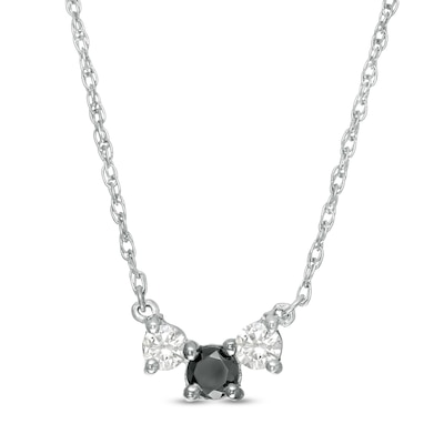 0.29 CT. T.W. Enhanced Black and White Diamond Three Stone Necklace in 10K White Gold