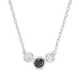 0.23 CT. T.W. Enhanced Black and White Diamond Three Stone Bezel-Set Necklace in 10K White Gold