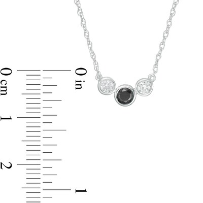 0.23 CT. T.W. Enhanced Black and White Diamond Three Stone Bezel-Set Necklace in 10K White Gold