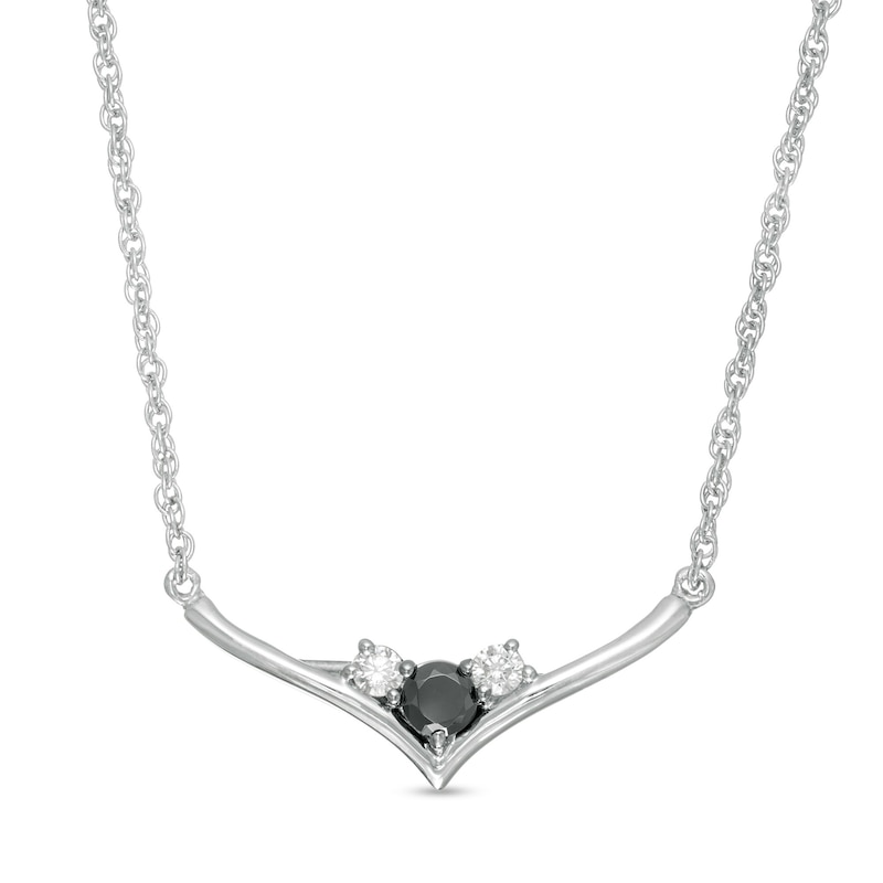 0.23 CT. T.W. Enhanced Black and White Diamond Three Stone Chevron Necklace in Sterling Silver
