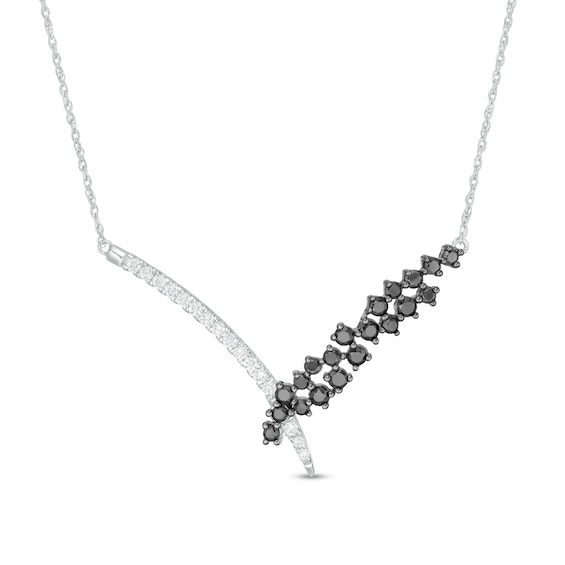 0.95 CT. T.W. Enhanced Black and White Diamond Chevron Scatter Necklace in 10K White Gold