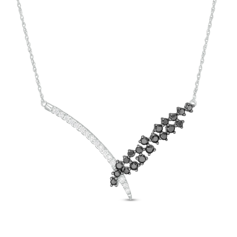 0.95 CT. T.W. Enhanced Black and White Diamond Chevron Scatter Necklace in 10K White Gold|Peoples Jewellers