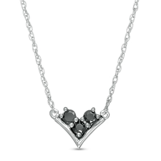 0.145 CT. T.W. Enhanced Black and White Diamond Three Stone "V" Necklace in Sterling Silver