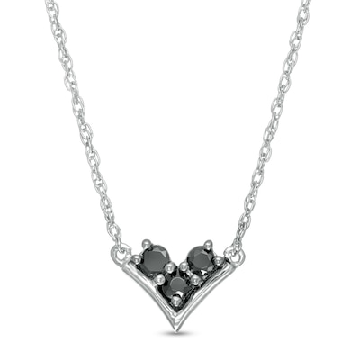 0.145 CT. T.W. Enhanced Black and White Diamond Three Stone "V" Necklace in Sterling Silver