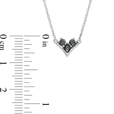 0.145 CT. T.W. Enhanced Black and White Diamond Three Stone "V" Necklace in Sterling Silver