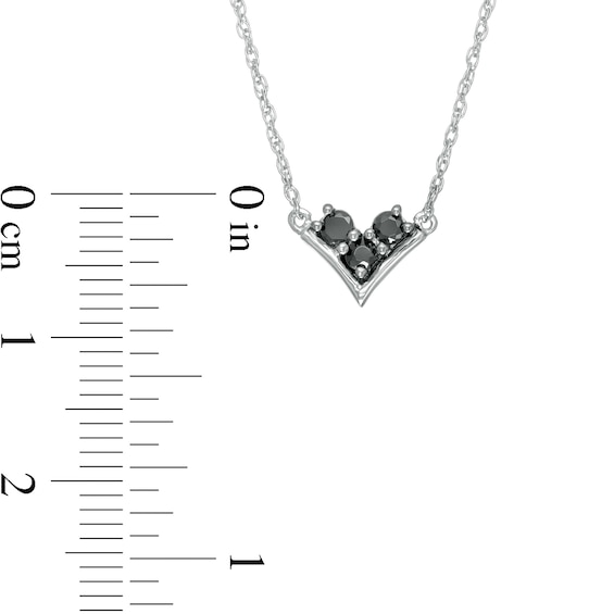 0.145 CT. T.W. Enhanced Black and White Diamond Three Stone "V" Necklace in Sterling Silver