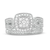 Thumbnail Image 3 of 0.45 CT. T.W. Composite Diamond Cushion Frame Looped Vintage-Style Bridal Set in 10K White Gold