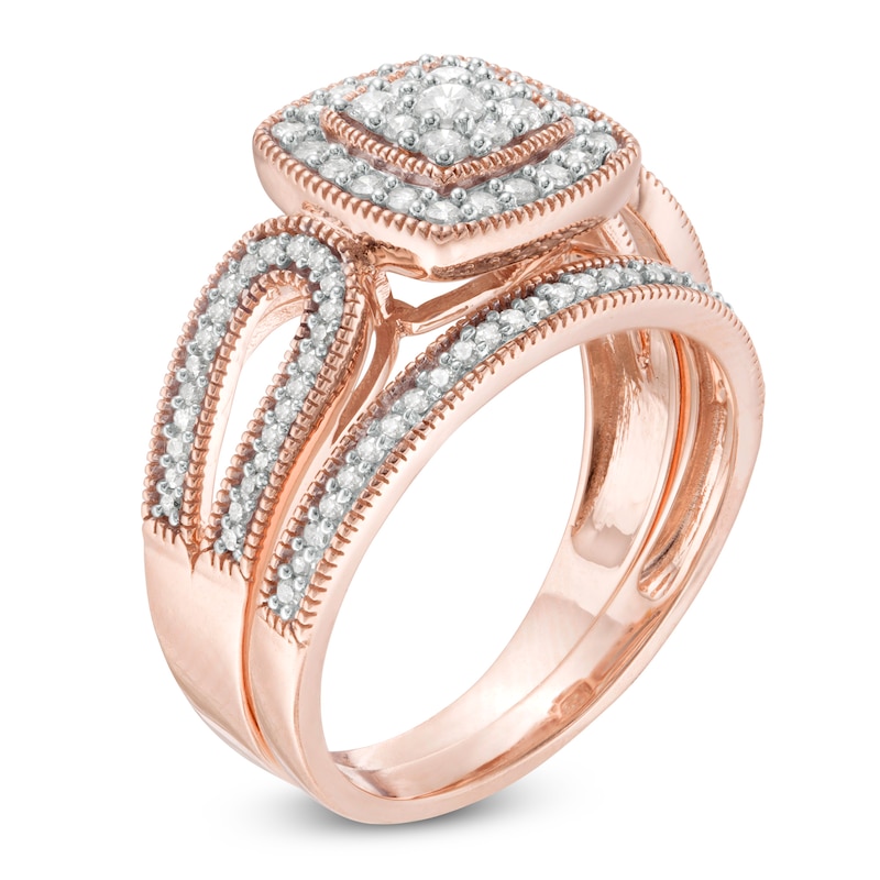 0.45 CT. T.W. Composite Diamond Cushion Frame Looped Vintage-Style Bridal Set in 10K Rose Gold|Peoples Jewellers