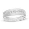 Thumbnail Image 0 of Men's 0.06 CT. T.W. Diamond Grooved Band in 10K White Gold
