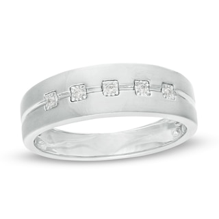 Men's 0.06 CT. T.W. Diamond Grooved Band in 10K White Gold