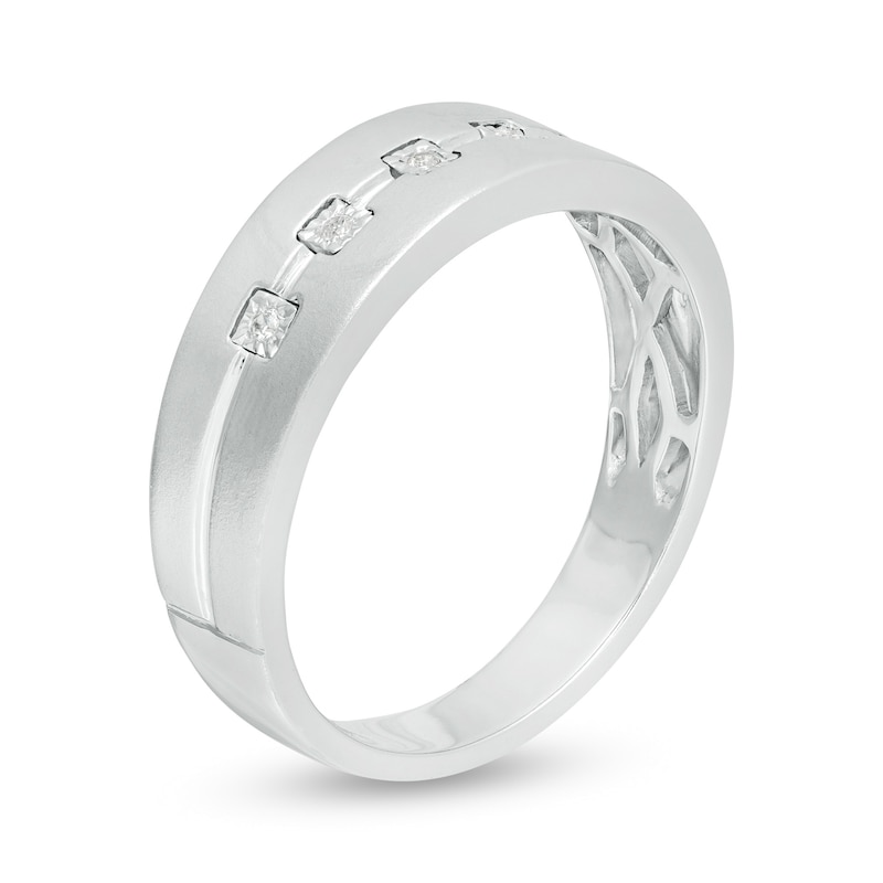 Men's 0.06 CT. T.W. Diamond Grooved Band in 10K White Gold
