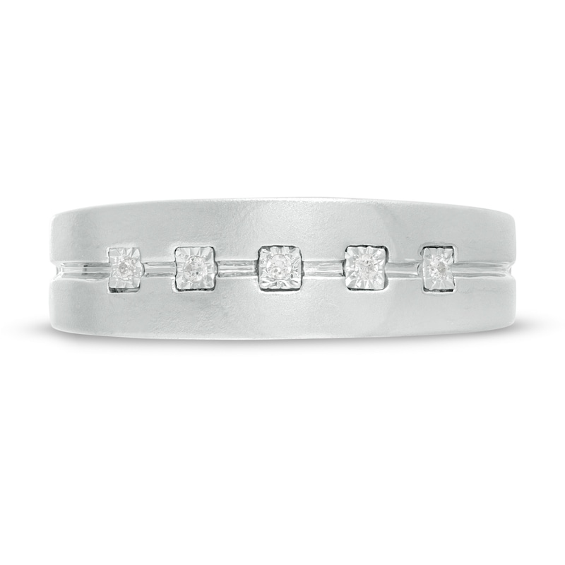 Men's 0.06 CT. T.W. Diamond Grooved Band in 10K White Gold