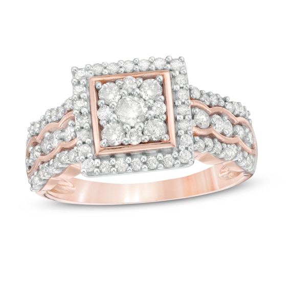 0.69 CT. T.W. Composite Diamond Square Frame Scallop Shank Engagement Ring in 10K Rose Gold