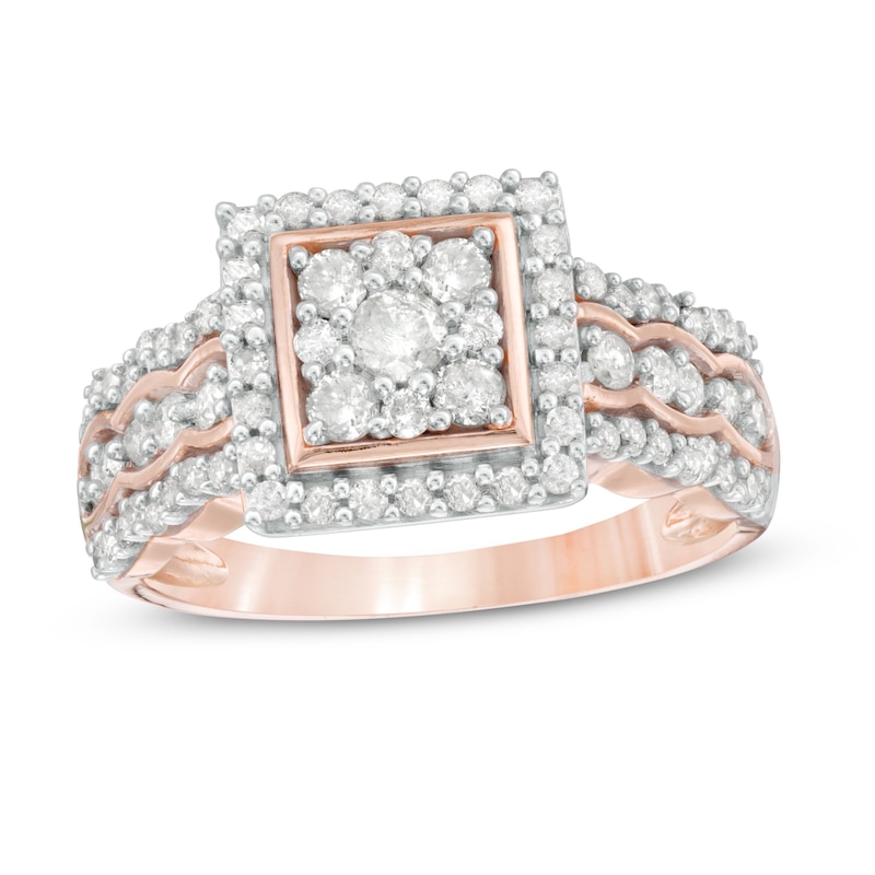 0.69 CT. T.W. Composite Diamond Square Frame Scallop Shank Engagement Ring in 10K Rose Gold|Peoples Jewellers