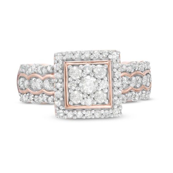 0.69 CT. T.W. Composite Diamond Square Frame Scallop Shank Engagement Ring in 10K Rose Gold