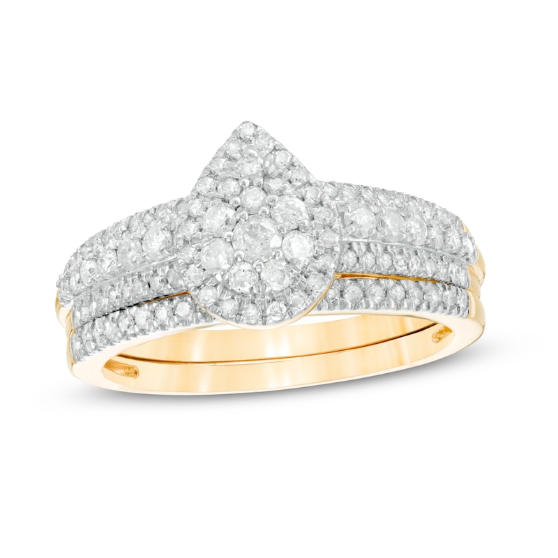 Main Image 1 of 0.69 CT. T.W. Composite Pear-Shaped Diamond Bridal Set in 10K Gold